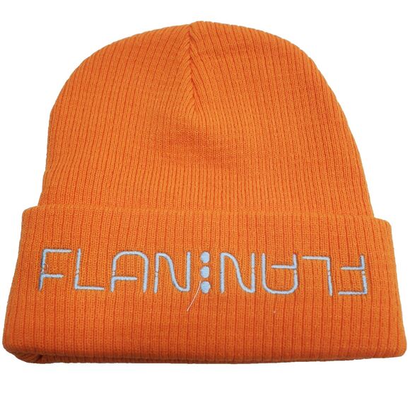 Flan Labs Orange Beanie Hat Embroidered One Size Fits ALL 100% Cotton Knit NWT - Picture 1 of 7